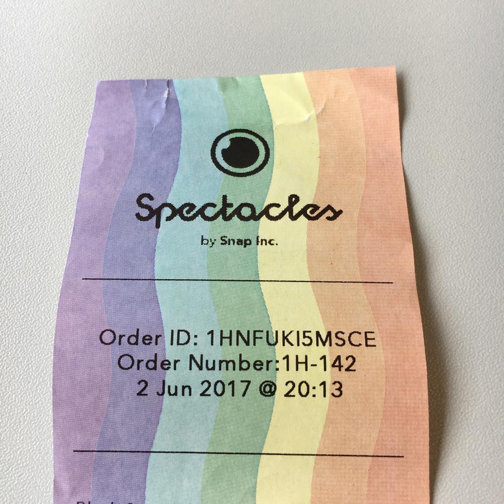 Snapchat Spectacles rainbow receipt